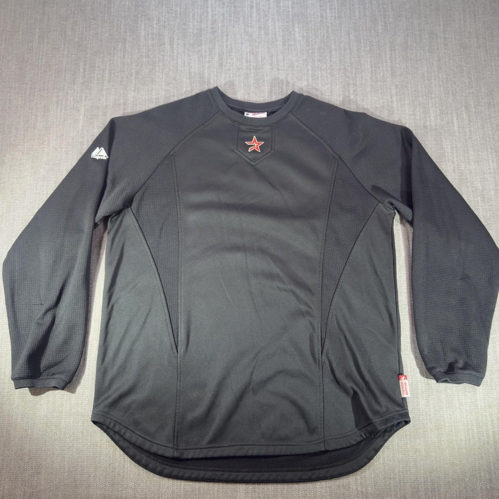 Houston Astros Jacket Mens Large Black MLB Baseball Majestic Therma Base